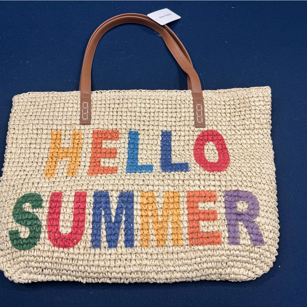 Hello Summer Woven Tote Bag-so fun& cute! Fully lined with inside pockets!☀️🏝️⛱️